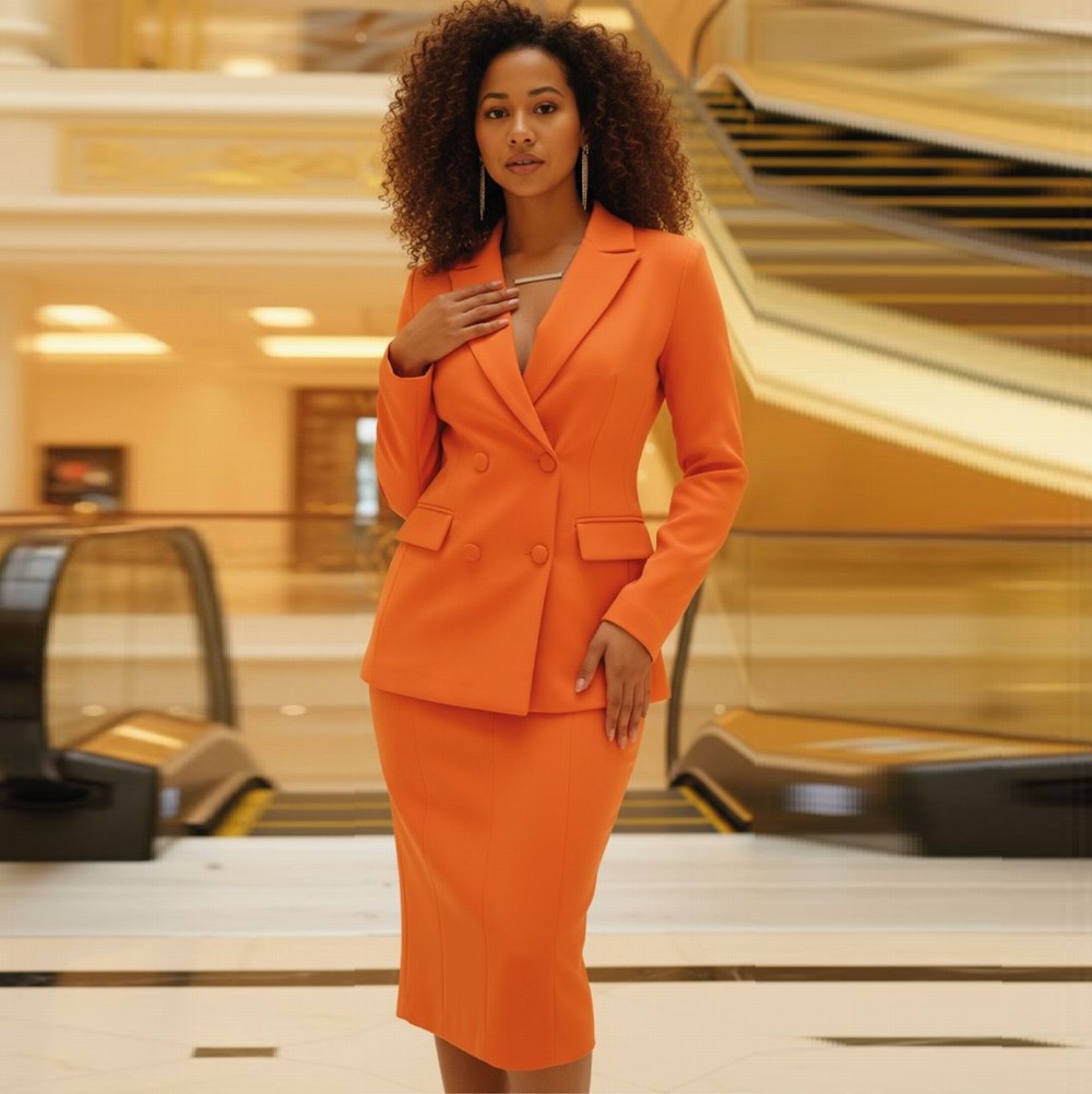 Formal Skirt - Completo da donna elegante arancione, blazer